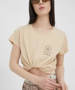 Γυναικεία Κοντομάνικο Βαμβακερό μπλουζάκι Femi Stories μπεζ