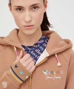 Γυναικεία Με φερμουάρ Μπλούζα Femi Stories Naria καφέ, με κουκούλα