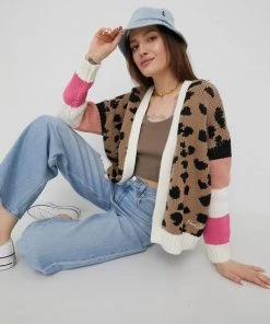 Γυναικεία Με φερμουάρ Πλεκτή ζακέτα Femi Stories χρώμα: καφέ