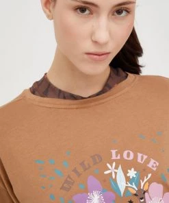 Γυναικεία Κοντομάνικο Βαμβακερό μπλουζάκι Femi Stories Loose καφέ -Femi Stories Εκπτώσεις unnamed file 601