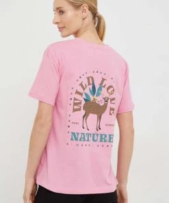 Γυναικεία Κοντομάνικο Βαμβακερό μπλουζάκι Femi Stories Manuel ροζ