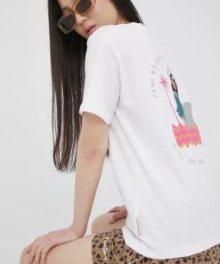 Γυναικεία Κοντομάνικο Βαμβακερό μπλουζάκι Femi Stories άσπρο